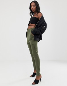 Узкие брюки в стиле милитари с контрастными строчками ASOS DESIGN Tall-Зеленый
