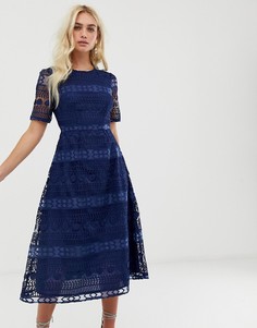 Кружевное платье миди ASOS DESIGN Premium-Темно-синий