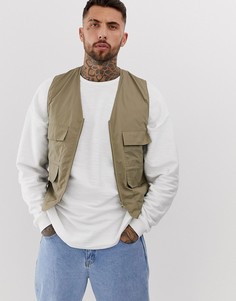 Жилет цвета хаки в стиле милитари ASOS DESIGN-Зеленый