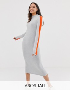 Платье миди с высоким воротом и отделкой ASOS DESIGN Tall-Серый