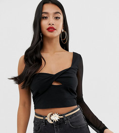 Топ на одно плечо с длинными рукавами ASOS DESIGN Petite-Черный