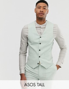 Свадебный облегающий жилет с зеленым штрихованным узором ASOS DESIGN Tall-Зеленый