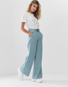 Широкие брюки с поясом ASOS DESIGN-Синий