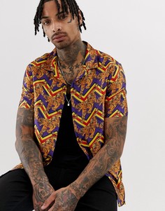 Свободная рубашка в зигзагообразную полоску с принтом тигров ASOS DESIGN-Фиолетовый