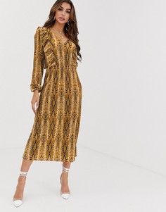 Плиссированное платье миди со змеиным принтом ASOS DESIGN-Мульти