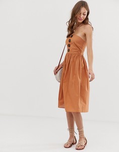 Сарафан миди бандо с пуговицами из кокоса ASOS DESIGN-Коричневый