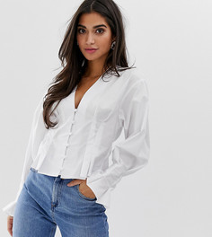 Хлопковая oversize-блузка с длинными рукавами и пуговицами ASOS DESIGN Petite-Белый