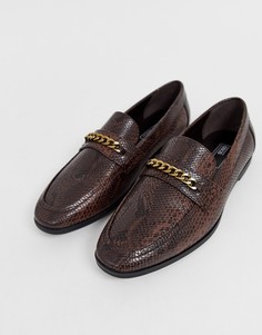 Лоферы из искусственной кожи со змеиным рисунком ASOS DESIGN-Коричневый