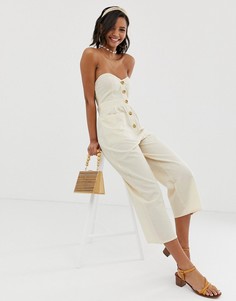 Комбинезон-бандо с пуговицами и карманами ASOS DESIGN-Бежевый