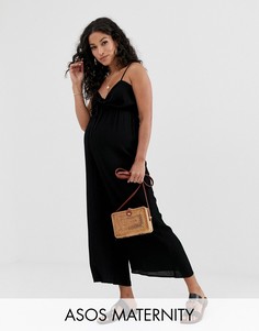 Комбинезон на бретелях с присборенным лифом ASOS DESIGN Maternity-Черный