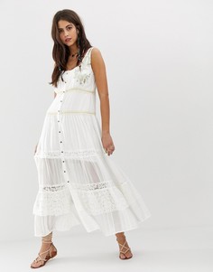 Ярусное платье макси с вышивкой Arattail-Белый