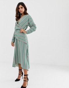 Платье макси в широкую полоску с запахом ASOS DESIGN-Мульти