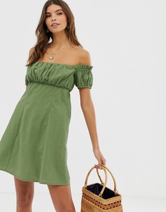 Сарафан мини с открытыми плечами и сборками на груди ASOS DESIGN-Зеленый