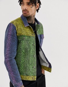 Джинсовая куртка колор блок с леопардовым принтом ASOS DESIGN-Мульти