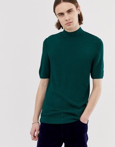 Сине-зеленая футболка с высоким воротником и узором \косичка\" ASOS DESIGN-Зеленый
