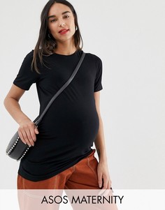 Удлиненная черная футболка со сборками ASOS DESIGN Maternity-Черный