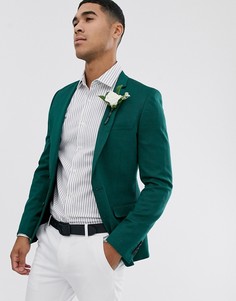 Супероблегающий зеленый блейзер с добавлением шерсти ASOS DESIGN