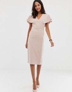 Платье-футляр миди с рукавами \ангел\" ASOS DESIGN-Розовый