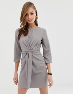 Платье мини с запахом и завязкой ASOS DESIGN-Бежевый