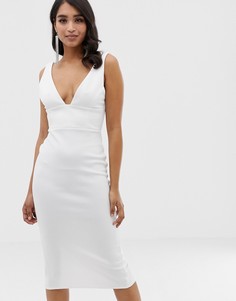 Платье-футляр миди с корсетной отделкой ASOS DESIGN-Белый