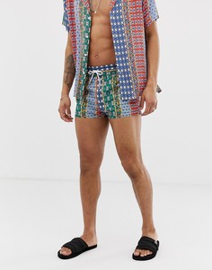 Короткие шорты для плавания с принтом ASOS DESIGN-Мульти