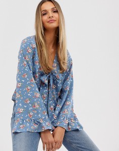 Блузка с цветочным принтом и завязкой спереди Vila-Мульти
