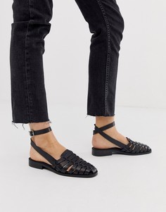 Черные кожаные туфли на плоской подошве ASOS DESIGN Mady-Черный