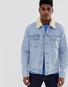 Светлая джинсовая куртка со съемным воротником из искусственного меха ASOS DESIGN-Синий