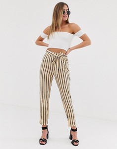 Брюки в полоску с поясом ASOS DESIGN-Мульти