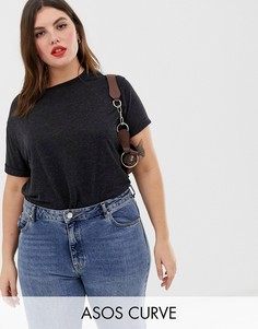 Черная футболка с отворотами на рукавах ASOS DESIGN Curve-Черный