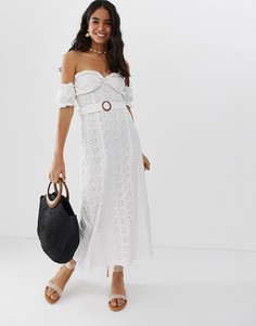 Сарафан макси с вышивкой и черепаховой пряжкой ASOS DESIGN-Белый