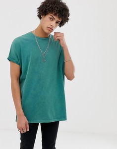 Зеленая длинная oversize-футболка с отворотами на рукавах ASOS DESIGN-Зеленый
