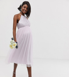 Сиреневое платье миди из тюля с халтером и пайетками Maya Maternity Bridesmaid-Фиолетовый