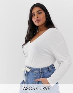 Белая oversize-туника с V-образным вырезом ASOS DESIGN Curve-Белый