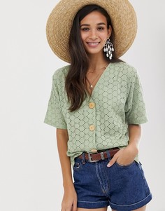Топ на пуговицах с вышивкой ASOS DESIGN-Зеленый