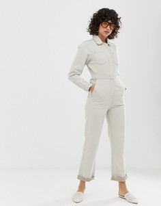 Бежевый джинсовый комбинезон в стиле милитари ASOS DESIGN-Белый