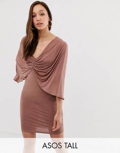 Платье мини с рукавами-кимоно и драпировкой на спине ASOS DESIGN Tall-Коричневый