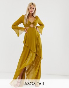 Платье макси с длинными рукавами и кольцом ASOS DESIGN Tall-Зеленый