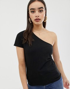 Черная футболка на одно плечо ASOS DESIGN-Черный