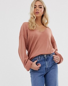 Джемпер с V-образным вырезом и пышными рукавами ASOS DESIGN-Розовый