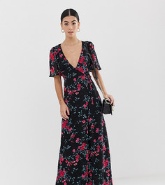 Платье макси из ткани добби с цветочным принтом Fashion Union Petite-Черный