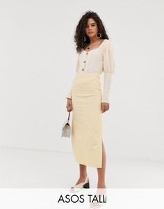 Джинсовая юбка миди с завышенной талией и декоративными швами ASOS DESIGN Tall-Светло-бежевый