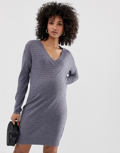 Платье миди с глубоким V-образным вырезом ASOS DESIGN Maternity-Серый