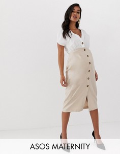 Платье миди из хлопка и льна с пуговицами ASOS DESIGN Maternity-Мульти