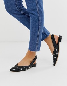 Черные балетки с ремешком через пятку и заклепками ASOS DESIGN - Liberate-Черный