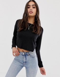 Черный кроп-топ в рубчик с длинными рукавами \летучая мышь\" ASOS DESIGN