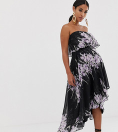Платье бандо миди с линейным цветочным принтом ASOS DESIGN Maternity-Мульти