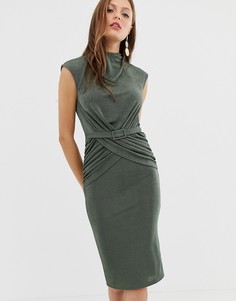 Платье миди с поясом и запахом ASOS DESIGN-Зеленый