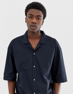 Темно-синяя хлопковая рубашка с бумажной текстурой ASOS WHITE-Темно-синий