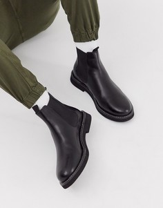 Черные кожаные ботинки челси на толстой подошве ASOS DESIGN-Черный